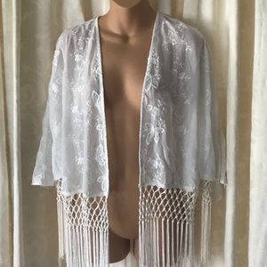Forever 21 Ivory Fringed Kimono